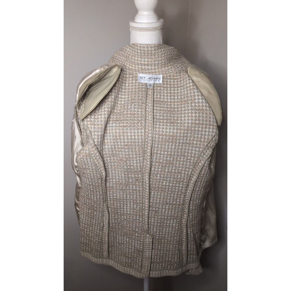 St. John pastel neutral tweed fringe blazer skirt set - Picture 8 of 12